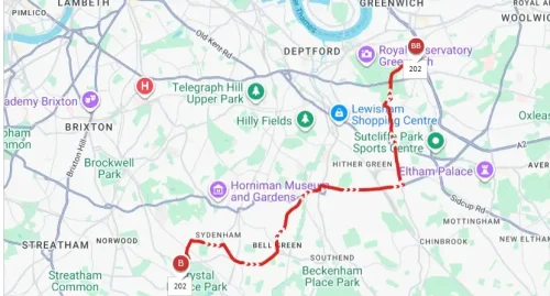 Full 202 Bus Stops List Towards Blackheath Royal Standard