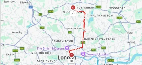 What Are All the 243 Bus Stops From Waterloo to Wood Green